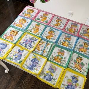 Vintage Baby Animal Print Handkerchiefs - 9” Quilt Squares-  Lot of 58
